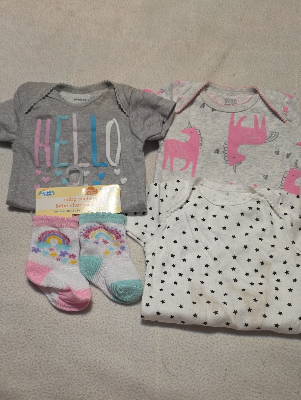 GERBERS ONESIES & CARTERS JUST ONE YOU  Grey, White W/Pink Accents 0- 3M